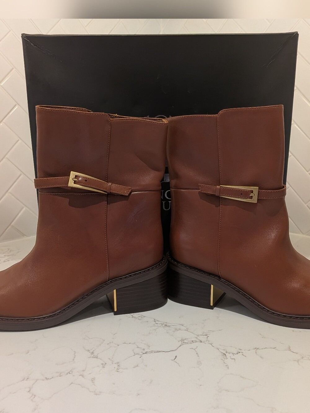 Women's Brown Leather Mid-Calf Ankle Boots (Size 8.5) Equestrian Minimalist Fall - Picture 6 of 7